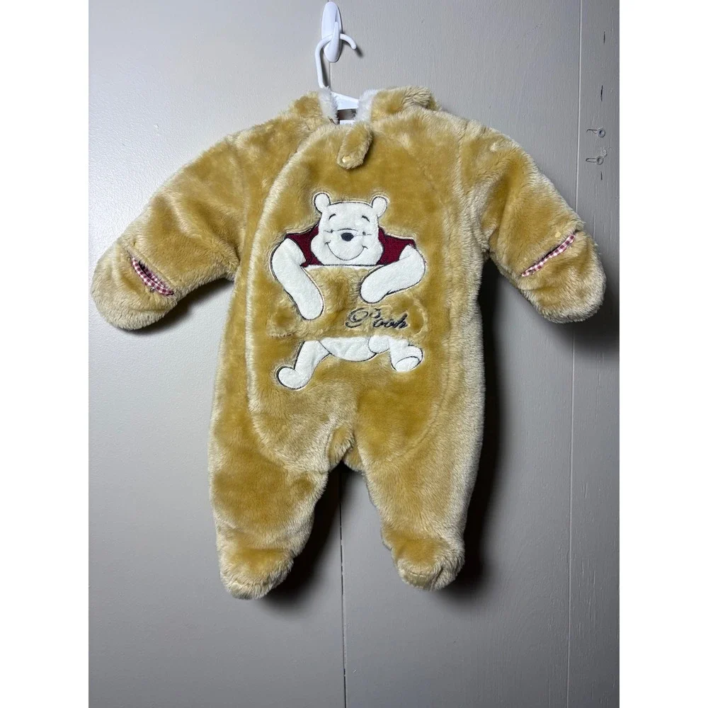 Disney Winnie the Pooh Vintage Baby Bunting Snowsuit Gold Faux Fur 12 Months